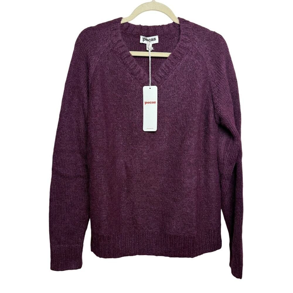 Pacas V-Neck Sweater in Eggplant Melange NWT Sz. L - Picture 2 of 6